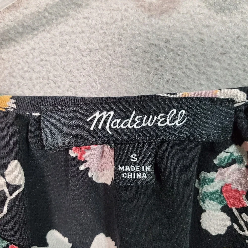 Madewell‎ Blouse Womens S Black Floral Puff Sleeve Boho Cottagecore Romantic